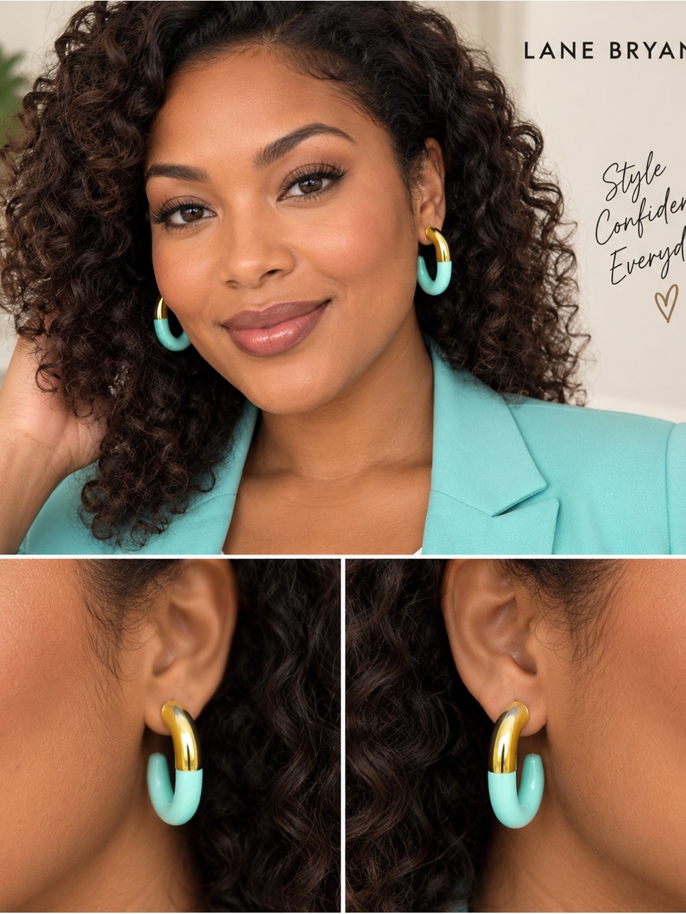 Lane Bryant Mint Green and Gold Chunky Hoop Earrings - NWT